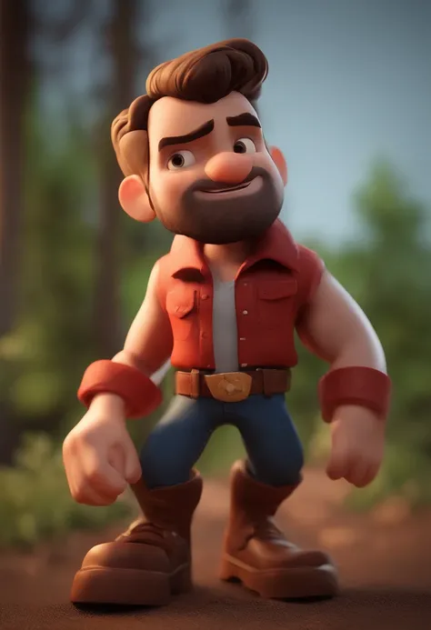 Personagem dos desenhos animados de um homem com barba curta, cabelo cacheado marrom escuro e uma camisa vermelha, animation character, animation style rendering, 3D estilizado, Arnold Maya render, 3 d render stylized, toon render keyshot, Personagem 3D, P...