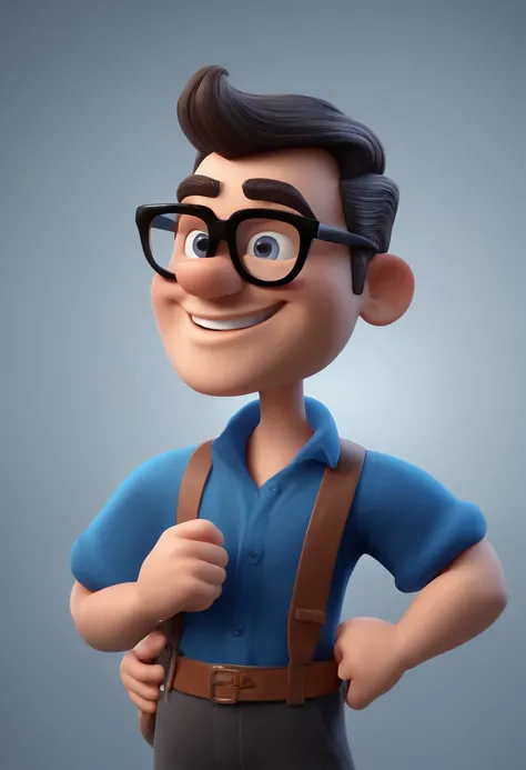 Cartoon character of a man with black glasses and a blue shirt, animation character, Caractere estilizado, animation style rendering, 3D estilizado, Arnold Maya render, 3 d render stylized, toon render keyshot, Personagem 3D, Personagem 3D, 3d rendering st...