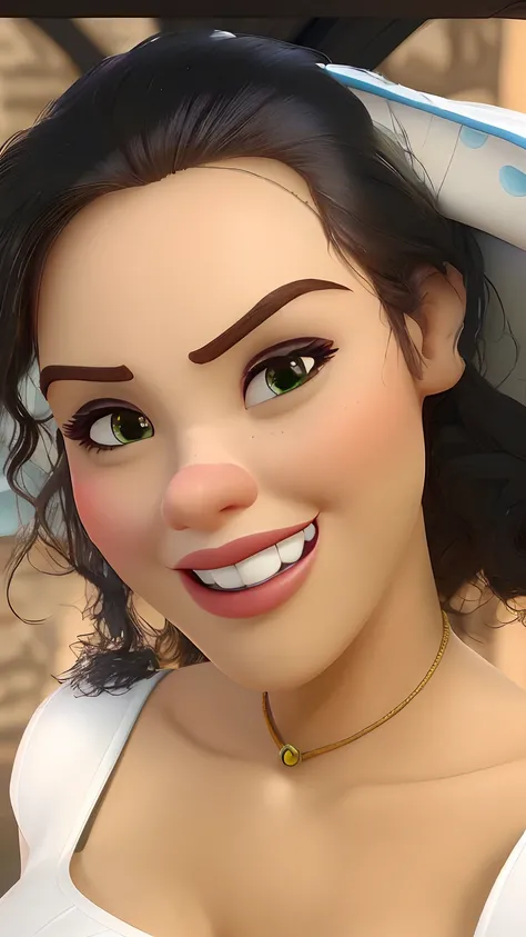 mulher branca, com cabelos ondulados, estilo disney pixar, alta qualidade, melhor qualidade