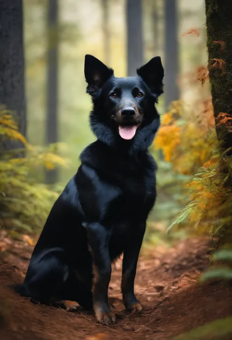 Retrato do cachorro horvaley preto femea em aquarela em um fundo de floresta