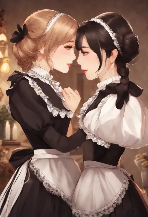 girls maid loving each other, about to kiss