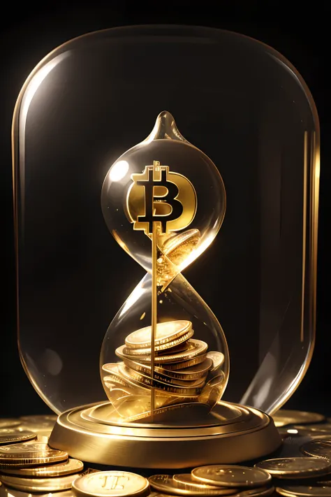 /imagine prompt: An illustration of Bitcoin as an hourglass with falling coins, representando la idea de que Bitcoin permite acumular riqueza con el tiempo, A long-term investment atmosphere, illustration, estilo conceptual, --ar 16:9 --v 5