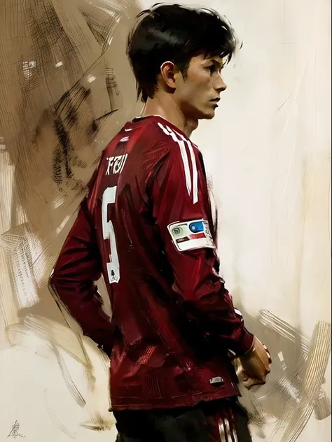 Homem Soccer Player face, style greg rutkowski realist, style anime, Japanese 17 years