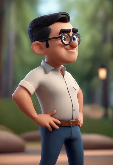 Cartoon character of a man with black glasses and a blue shirt, animation character, Caractere estilizado, animation style rendering, 3D estilizado, Arnold Maya render, 3 d render stylized, toon render keyshot, Personagem 3D, Personagem 3D, 3d rendering st...