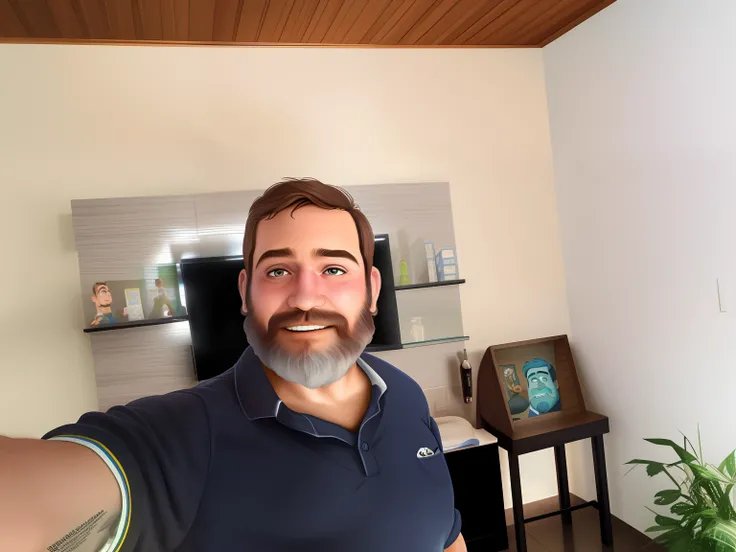 personagem de desenho animado pixar de um homem com barba rala loiro de camisa azul