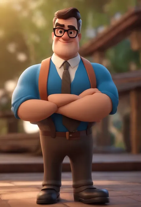 Cartoon character of a man wearing black glasses and a blue shirt, um personagem animado, Caractere estilizado, animation style rendering, 3D estilizado, Arnold Maya render, 3 d render stylized, toon render keyshot, Personagem 3D, Personagem 3D, 3d renderi...