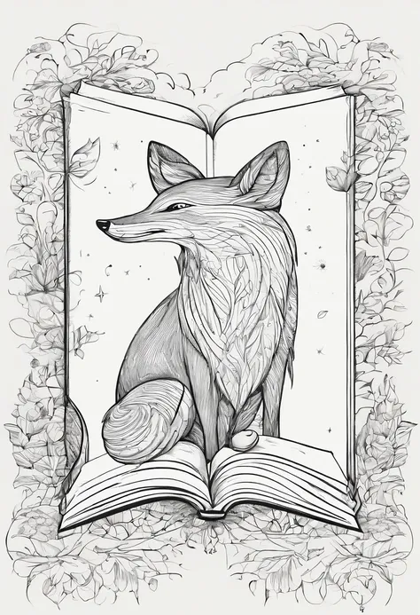 simple drawing of an open book with a fox coming out of it