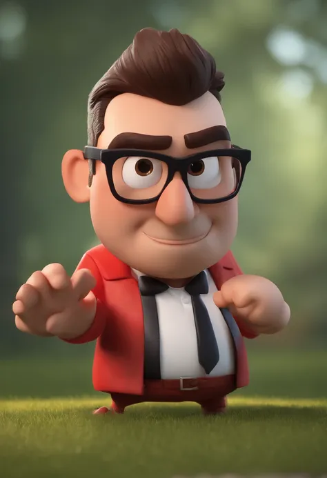 Cartoon character of a man with black glasses and a red polo shirt, careca, moreno escuro, com barba rala, animation character, Caractere estilizado, animation style rendering, 3D estilizado, Arnold Maya render, 3 d render stylized, toon render keyshot, Pe...