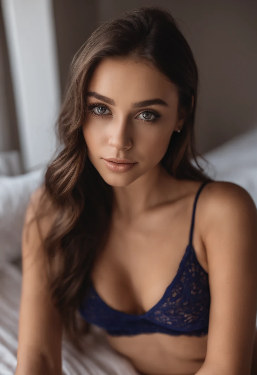 arafed woman with matching tank top and panties, sexy girl with brown eyes, portrait sophie mudd, brown hair and large eyes, selfie of a young woman, bedroom eyes, violet myers, without makeup, natural makeup, looking directly at the camera, face with artg...