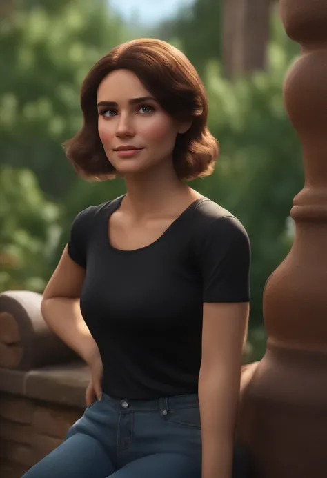 (best quality,4k,8k,highres,masterpiece:1.2),ultra-detailed,(realistic,photorealistic,photo-realistic:1.37),portrait,short dark-brown hair,wearing a black t-shirt,arms crossed in front,poster,Pixar-style N - Marketing movie