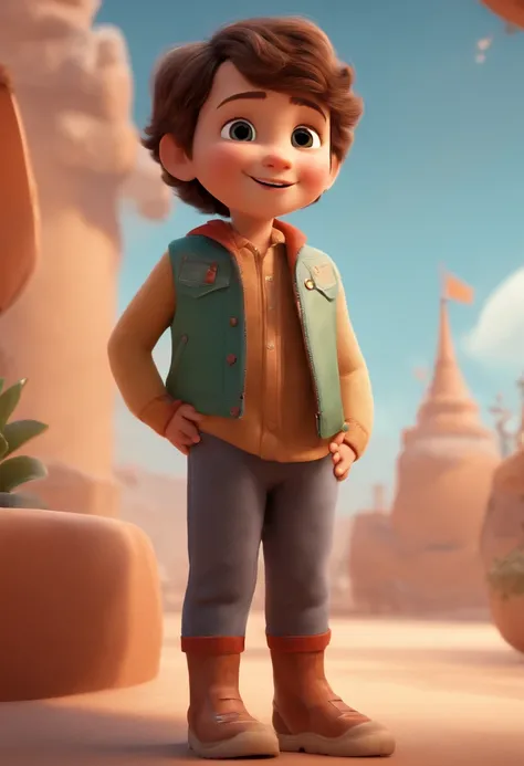 a happy cute kid standing short hair, vestindo uma fantasia espacial, , fundo branco, barnet, Tom, Estilo Pixar, ....3d, desenhos animados, rosto detalhado, asymmetrical 16k