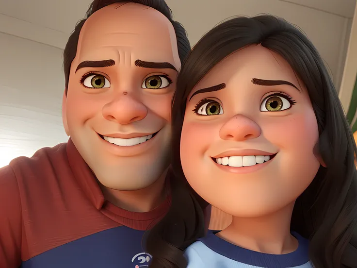 pai e filha estilo disney pixar, olhos castanhos escuro, melhor qualidade