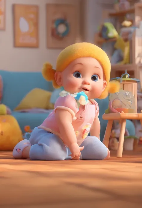 Estilo Pixar: A beautiful baby looking at the picture