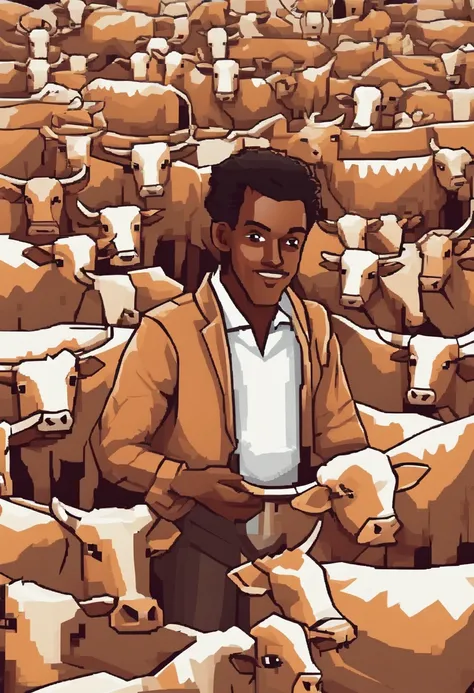 Brown-skinned man with a slight smile, with a cattle herd in the background