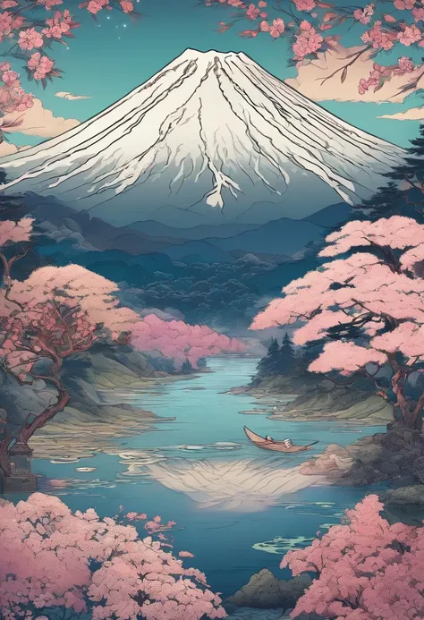 Mt fuji, Honshu, (Illustration: 1.0), epic composition, Realistic lighting, high definition detail, masutepiece, Best Quality, (extremely detailed CG unified 8k wallpaper), 1 man