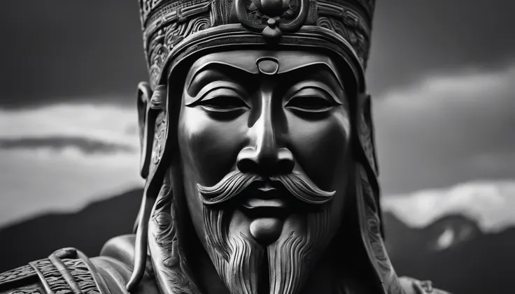 una estatua de retrato del estoico Sun Tzu en blanco y negro 4K,cara lateral, Super realistic wallpaper