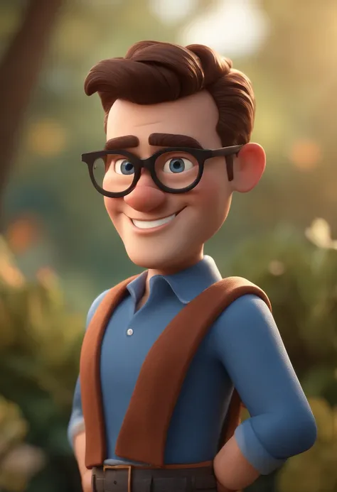 Cartoon character of a man with black glasses and a blue shirt, animation character, Caractere estilizado, animation style rendering, 3D estilizado, Arnold Maya render, 3 d render stylized, toon render keyshot, Personagem 3D, Personagem 3D, 3d rendering st...