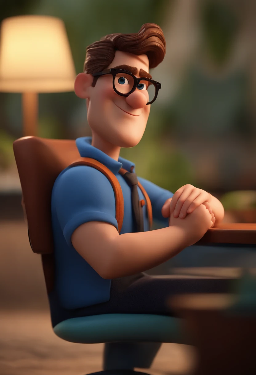 Cartoon character of a man with black glasses and a blue shirt, animation character, Caractere estilizado, animation style rendering, 3D estilizado, Arnold Maya render, 3 d render stylized, toon render keyshot, Personagem 3D, Personagem 3D, 3d rendering st...