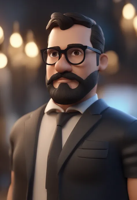 Cartoon character of a man wearing black glasses with beard and a blue shirt, um personagem animado, Caractere estilizado, animation style rendering, 3D estilizado, Arnold Maya render, 3 d render stylized, toon render keyshot, Personagem 3D, Personagem 3D,...