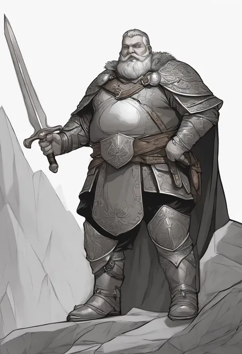 Theres a drawing of a fat man, com um escudo, Vencedor do concurso de design de personagens, design de personagem guerreiro, design de personagens de d & d, d&d character commission, personagem dnd guerreiro, conceito de personagem de fantasia heroica, com...