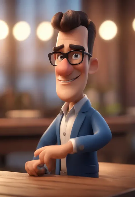 Cartoon character of a man wearing black glasses and a blue shirt, um personagem animado, Caractere estilizado, animation style rendering, 3D estilizado, Arnold Maya render, 3 d render stylized, toon render keyshot, Personagem 3D, Personagem 3D, 3d renderi...