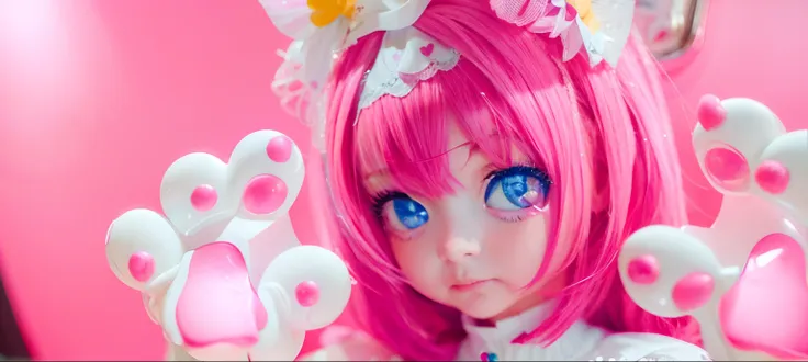 Theres a pink and white doll with pink hair and a pink wig, Foto de busto de primer plano, Detalles de primer plano, Haruno Sakura, Primer plano detallado, Primer plano ultra detallado, Primer plano, Sakura Kinomoto, Figuras de anime, Primer plano detallad...