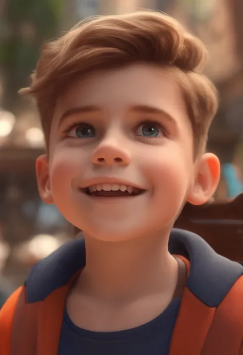 Image of a boy for a story in a YouTube video in Pixar format, Hes the little allabester, Hes the class leader, Hes outgoing, Playful and gets up for a lot of things, cabelo curto