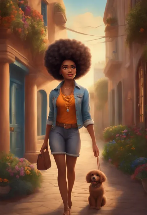 crie um banner no estilo Pixar. A woman with Afro-descendant features,  com cabelos curtos, Castanhos escuros, Curly and slightly grayish appearance, mas jovem, usando uma camiseta, Vestindo jeans e segurando um saxofone.