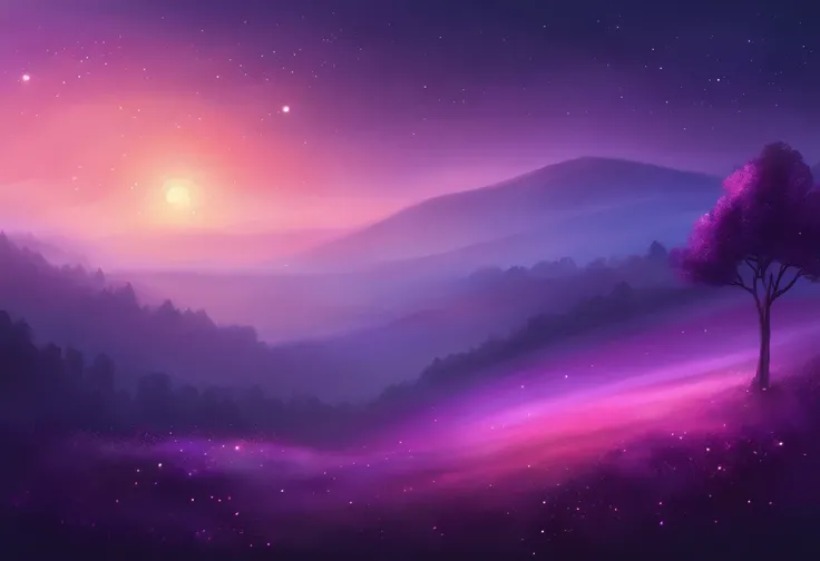 Blurred hill landscape, Blurred Hill, mist, Purple Fireflies, blurred background, Flickering Flashes, Smooth, Abstract Art, Abstract Landscape, Dark Hill, Gloomy landscape, Flicker blur