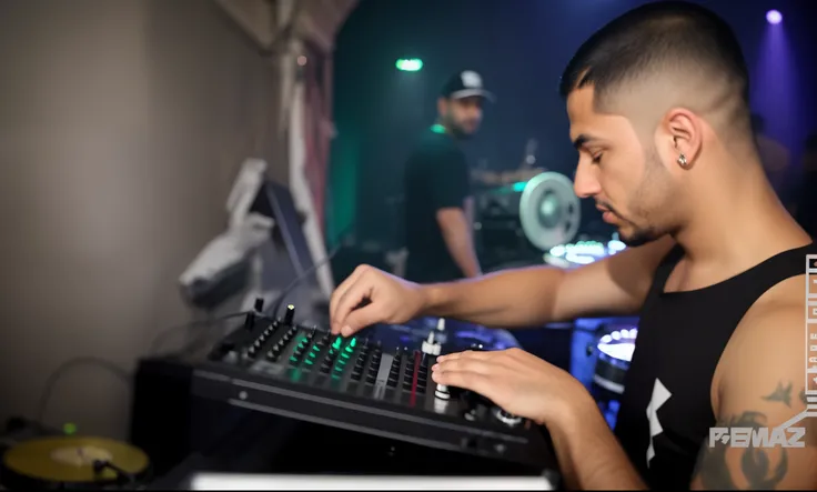 Theres a man whos playing a game on a laptop, Conjunto de DJ, tocando techno house music, Turntablism DJ arranhando, DJ Sura, DJ em uma festa, DJ, DJING com toca-discos DJ, henry ascensio, tecladista, Mixer DJ, Mistura, andrew gonzalez, turntablist, Tony S...