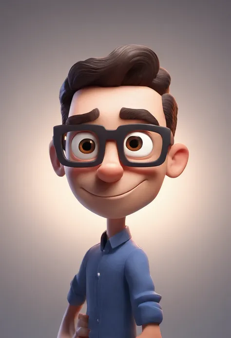 Cartoon character of a man with black glasses and a blue shirt, animation character, Caractere estilizado, animation style rendering, 3D estilizado, Arnold Maya render, 3 d render stylized, toon render keyshot, Personagem 3D, Personagem 3D, 3d rendering st...