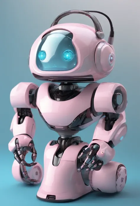 Generate images of beautiful robots。This robot should be amiable as a pet of the future。 Although it doesnt have to be facial expressions、Eyes are better for having great。The background is shimmering with pink and light blue, etc., e tem uma atmosfera bril...