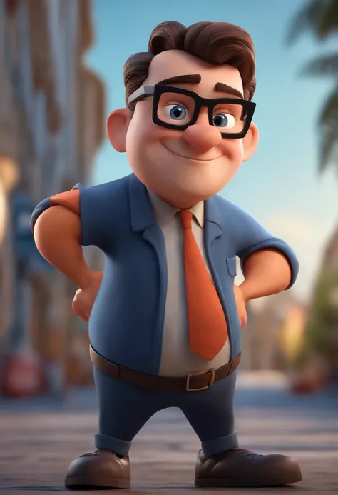 Cartoon character of a man with black glasses and a blue shirt, animation character, Caractere estilizado, animation style rendering, 3D estilizado, Arnold Maya render, 3 d render stylized, toon render keyshot, Personagem 3D, Personagem 3D, 3d rendering st...