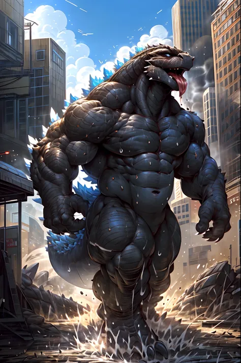 ((solo) full height):1, godzillaxp, adult, mature, flat stomach, tall:1, (godzilla proportions):1, vascular veins, dragon tail, ...