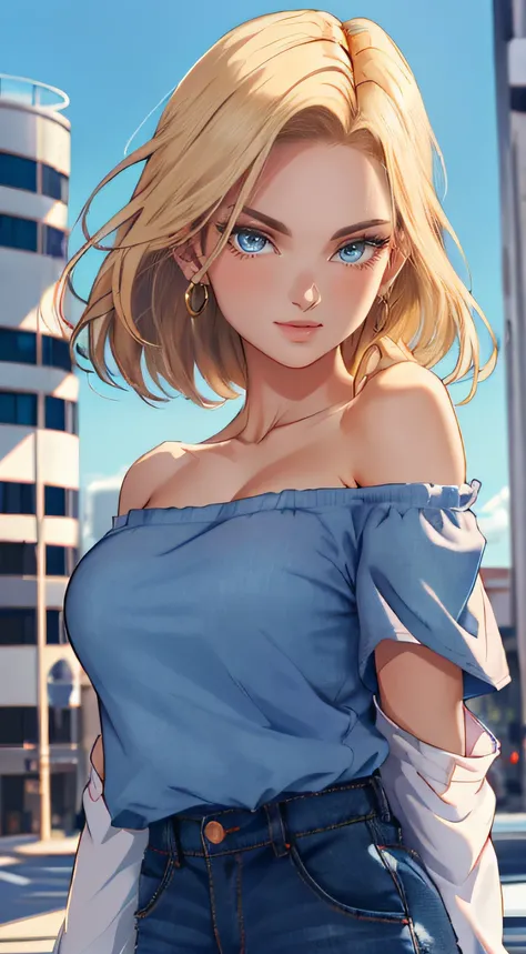 tmasterpiece， Best quality at best， ultra - detailed， absurderes， Portrait beautiful Android18DB， 独奏， 耳Nipple Ring， (比基尼:1.5)，underdressing，jewely， (Off-the-shoulder attire:1.5)，cleavage， upperbody closeup，ssmile， thongs， vests， ​​clouds， Skysky， daysies， ...