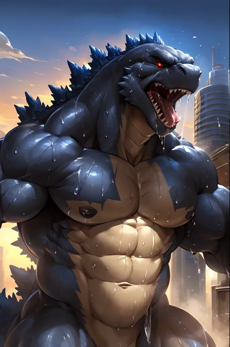 ((head) close-up):1, godzillaxp, adult, mature, handsome, (godzilla proportions):0.5, (correct anatomy):1, vascular veins, drago...