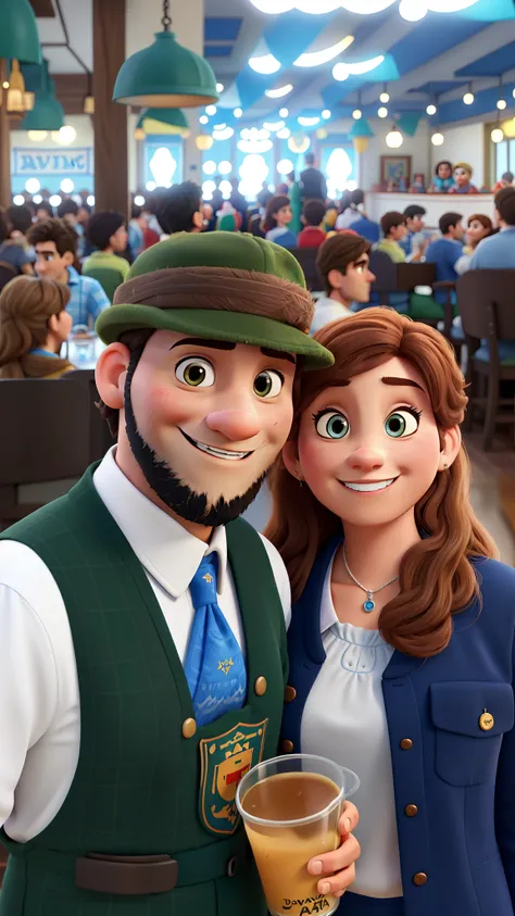 Bavarian man and woman couple in Disney Pixar style, alta qualidade, melhor qualidade