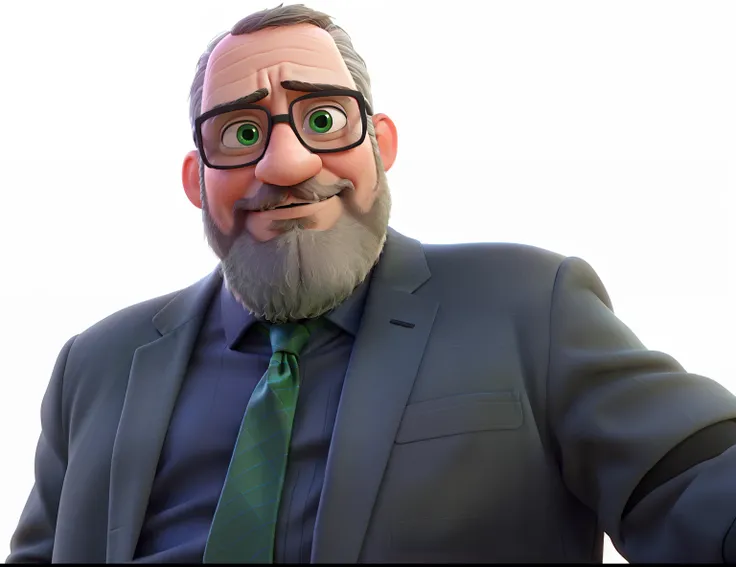 (best quality, high-res),close-up,character,Disney Pixar,45-year-old man,short hair,gray beard,glasses,black suit,green garden,blue sky