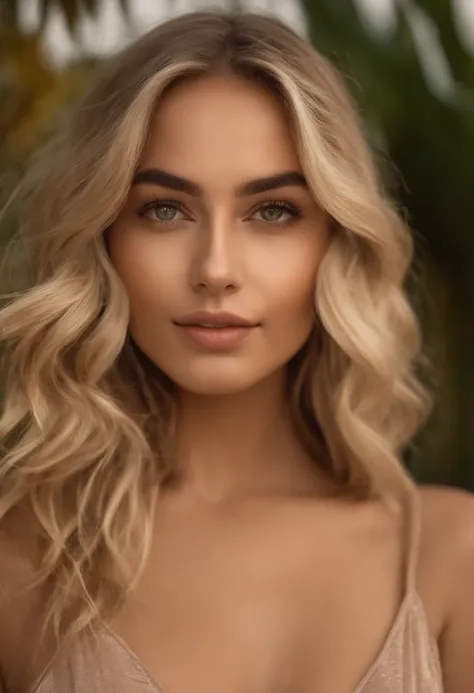 Oman avec débardeur et culotte assortis, fille sexy aux yeux bleus, Portrait Sophie Mudd, Portrait de Corinna Kopf, cheveux blonds et grands yeux, Selfie d’une jeune femme, ohne Maquillage, maquillage naturel, Regardez directement dans la caméra, Visage av...