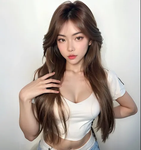 Arafed Asian woman with long brown hair posing for a photo, Blackpink Jennie, Chica coreana, Lalisa Manobal, Retrato de Jossi de Blackpink, Sakimichan, Modelo IG | Artgerm, Pokimane, Hermosa joven coreana, Hermosa mujer surcoreana, Asian girl with long hai...