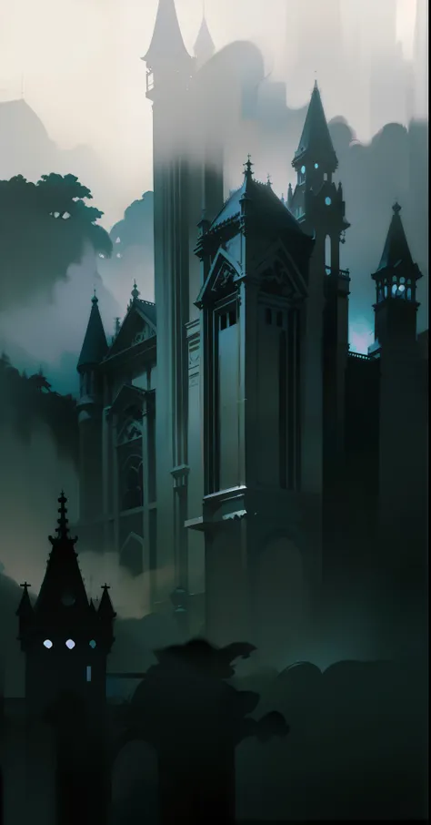 mystical place, ((a complex of academy)), lights are on in the windows, dark colors, gloomy atmosphere, mysticism, natural glare, dark colors, twilight, mansion behind, horror, realistic wide angle, mansion in the background, scary fog, realistic textures,...