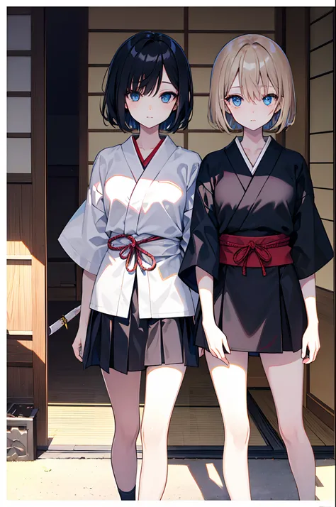 A dark-haired　blue eyess　Black miniskirt　shortsleeves　summer clothing　Japanese houses　in a house　Cuddle the cat　​masterpiece　Top image quality　Clear Parts Cinematic Shadows　Increased attractiveness of the eyes　Clear the shine of the eyes　Draw eyelashes nea...