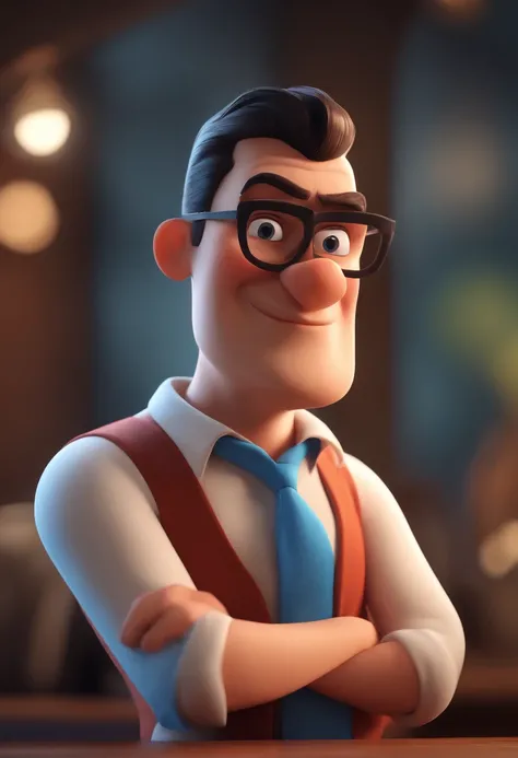 Cartoon character of a man with black glasses and a blue shirt, animation character, Caractere estilizado, animation style rendering, 3D estilizado, Arnold Maya render, 3 d render stylized, toon render keyshot, Personagem 3D, Personagem 3D, 3d rendering st...