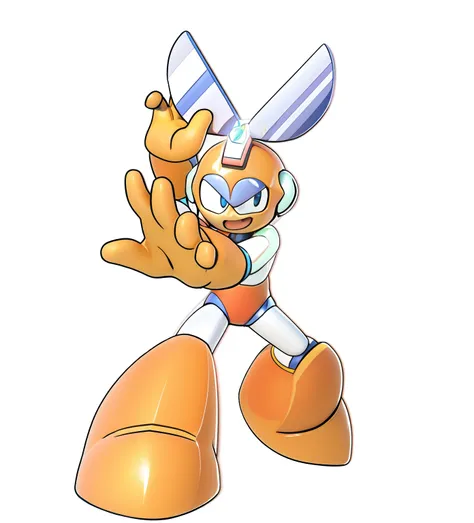 this character has cryokinesis, MegaMan,。.。.。.3D, MegaMan, Humanoid form, offcial art, toonix character, hero pose, Gelbooru anime image, 2 arms, atom, battle action pose