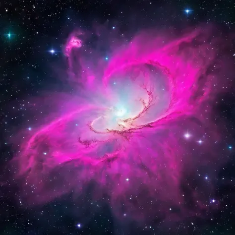 (pink nebula:green detailed texture),(black hole:stars)