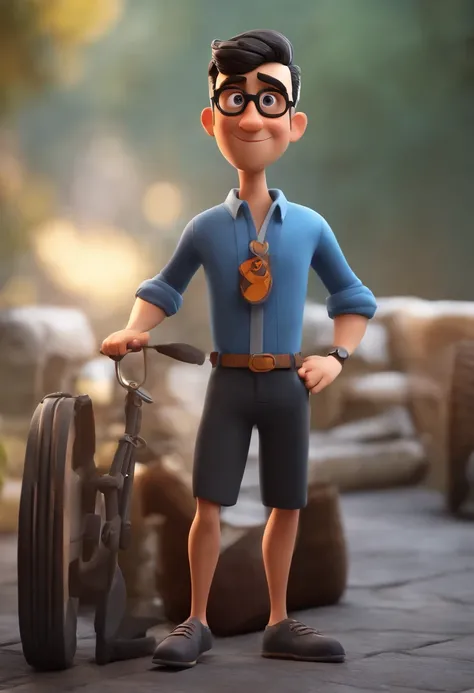 Personaje de dibujos animados de un hombre con gafas negras y una camisa azul, Un personaje animado, stylized character, Rendering animation styles, 3D estilizado, Arnold Maya render, 3D render estilizado, Toon renderizar keyshot, Personaje 3D, Personaje 3...