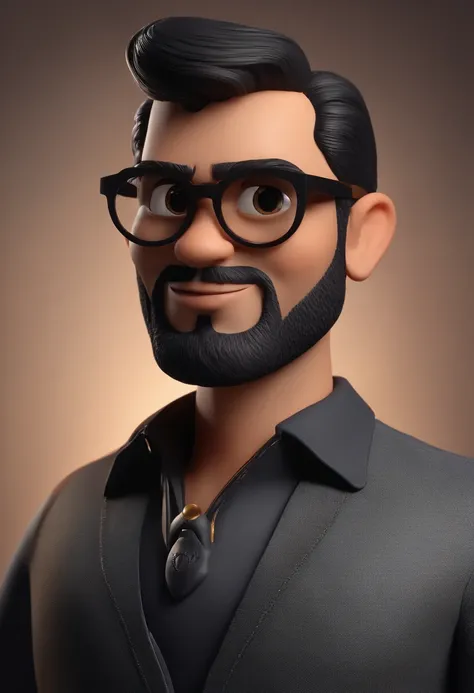 Cartoon character of a man with black round glasses, com barba preta,e uma camiseta preta, animation character, Caractere estilizado, animation style rendering, 3D estilizado, Arnold Maya render, 3 d render stylized, toon render keyshot, Personagem 3D, Per...