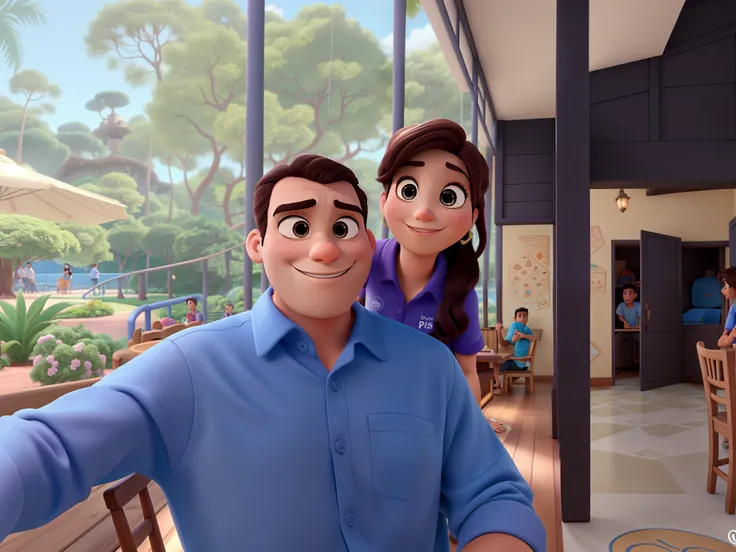 um casal estilo disney pixar, alta qualidade, melhor qualidade. Fundo parque