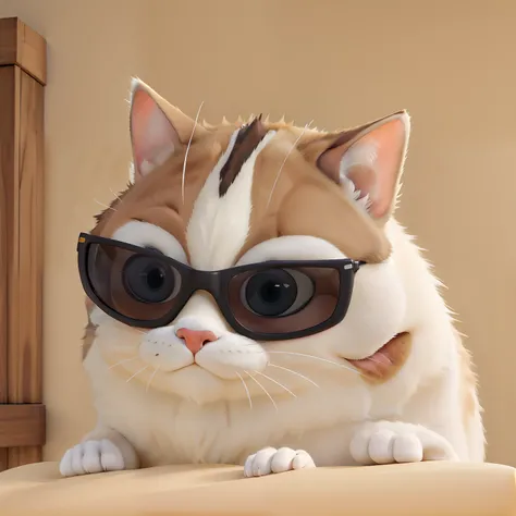 Obra-prima, de melhor qualidade, um gato branco com laranja, wearing sunglass