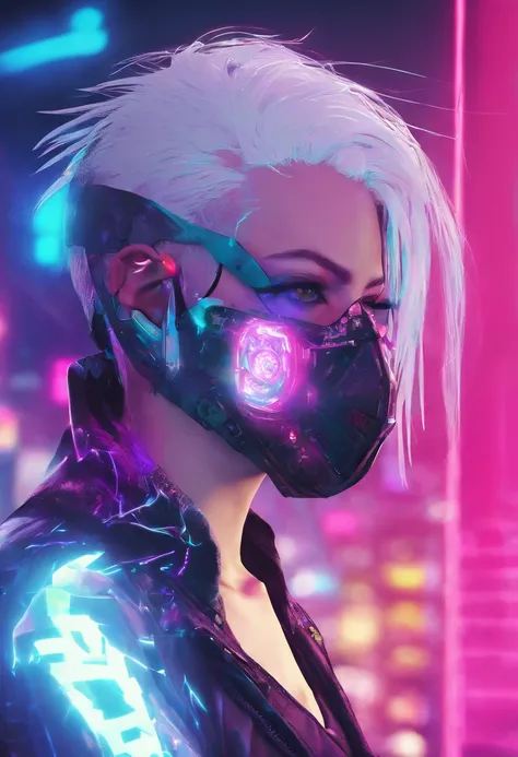 1 male, white hair, femboy, netrunner